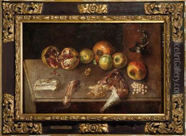 Bodegon De Frutas, Carne Y Garbanzos Oil Painting - Felix Lorente