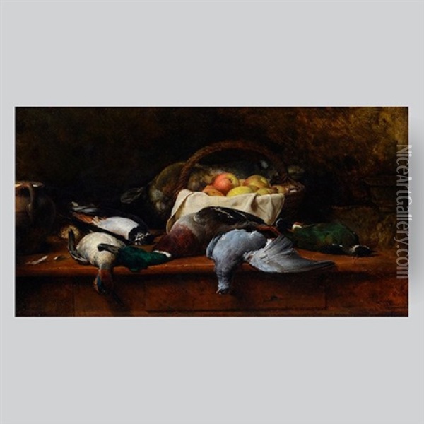 Still Life With Fowl And Fruit Oil Painting - Thomas Blinks