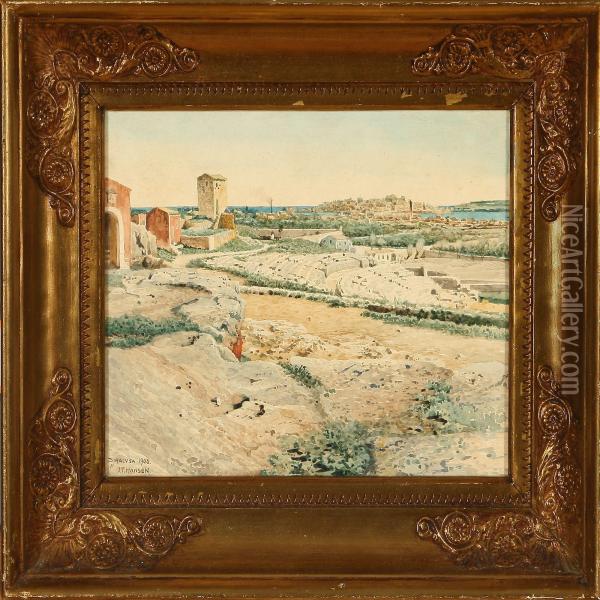 Landscape From Siracusa,italy Oil Painting - I.T. Hansen