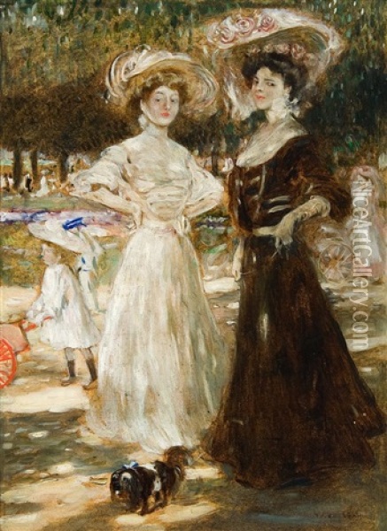 Damen Im Sommerlichen Park Oil Painting - Friedrich Stahl