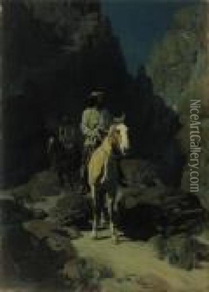 Moonlight In The Canyon Oil Painting - Frank Tenney Johnson