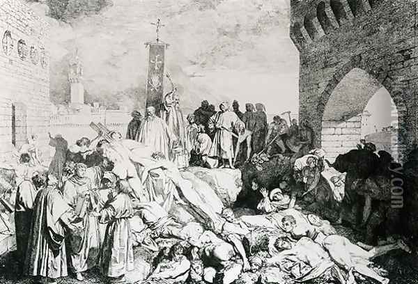 Plague in Florence as described by Boccaccio, engraved by Guiseppe Volpini Oil Painting - Luigi Sabatelli