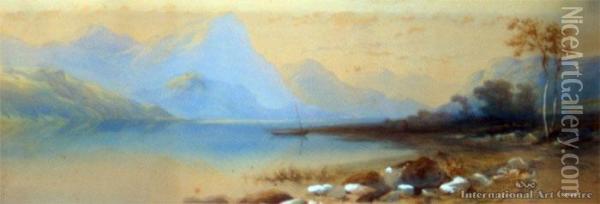Lake Scene With Figure On Foreshore Oil Painting - John Gully