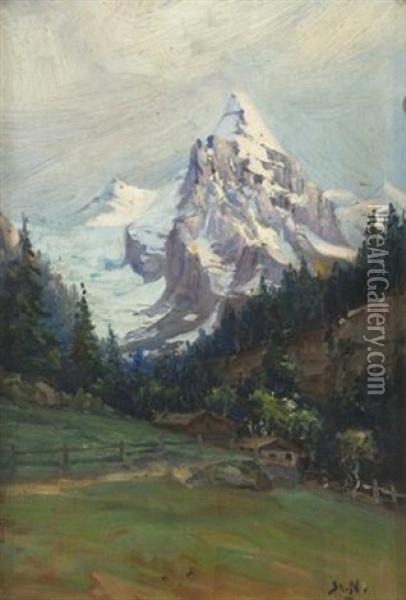An Alpine Landscape Oil Painting - Pieter Hugo Naude