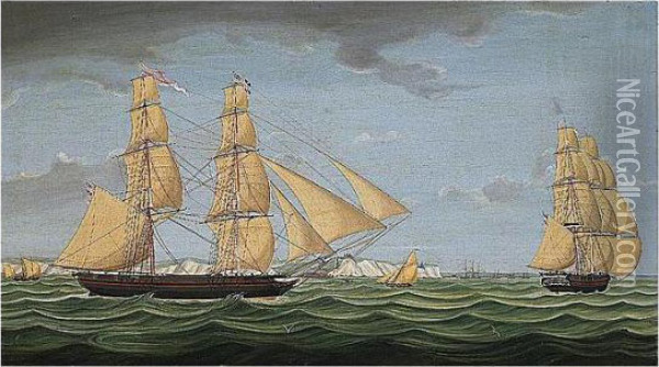 The Brig 'betsy Sofia' Of London In Two Positions Off Dover Oil Painting - Miles Walters