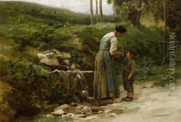 La Petite Fontaine Oil Painting - Leon Augustin L'Hermitte