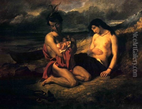 Les Natchez Oil Painting - Eugene Delacroix