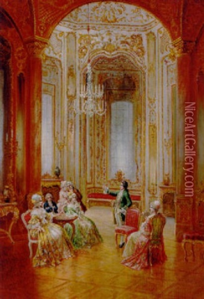 Rococointerior Med Festklaedte Mennesker Oil Painting - Stephan Sedlacek