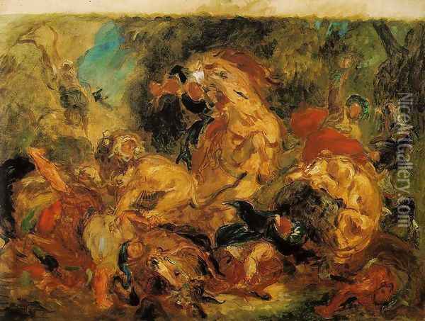 Lion Hunt 1854 Oil Painting - Eugene Delacroix