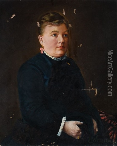 Portret Kobiety W Granatowej Sukni Oil Painting - Eugeniusz Wrzeszcz