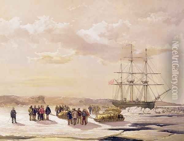 Sledge party leaving HMS Investigator in Mercy Bay under the Command of Lieutenant S Gurney Cresswel Oil Painting - Gurney Cresswell, Lieutenant S.