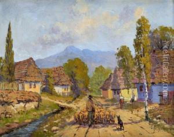 Baca S Ovcami Oil Painting - Otakar Stafl