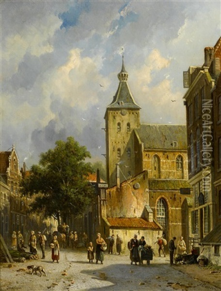 A Street Scene In Hattem Oil Painting - Adrianus Eversen