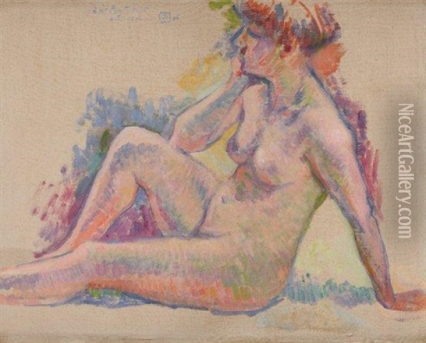 Baigneuse Assise Vers La Gauche Oil Painting - Theo van Rysselberghe