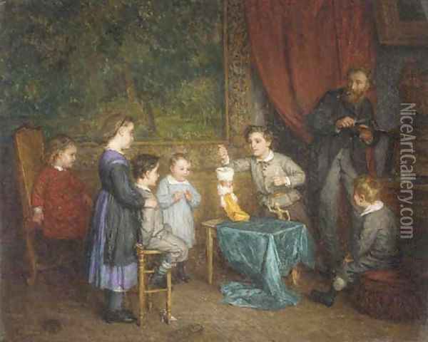The young puppeteer Oil Painting - Edmond Eugene Valton
