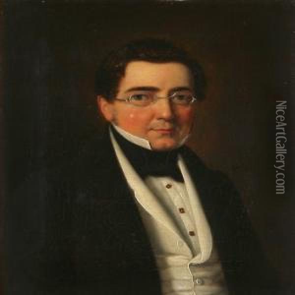 Portrait Of A Gentleman With Glasses Oil Painting - Christian Andreas Schleisner