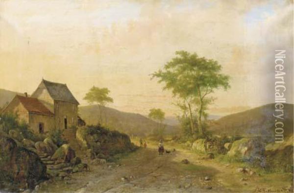 Travellers On A Sandy Track In A Hilly Landscape Oil Painting - Alexander Hieronymus Jun Bakhuyzen