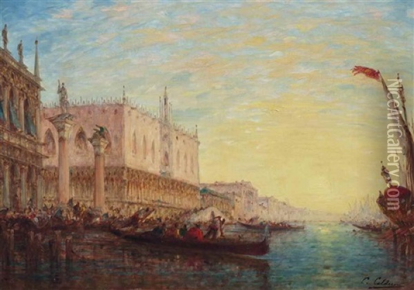 The Doge's Palace From The Grand Canal, Venice Oil Painting - Charles Clement Calderon