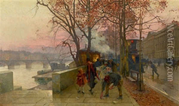 Les Quais A Paris Oil Painting - Henri Gaston Darien