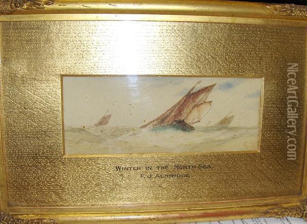 Winter In The North Sea, Signed With A Monogram, Watercolour Oil Painting - Frederick James Aldridge