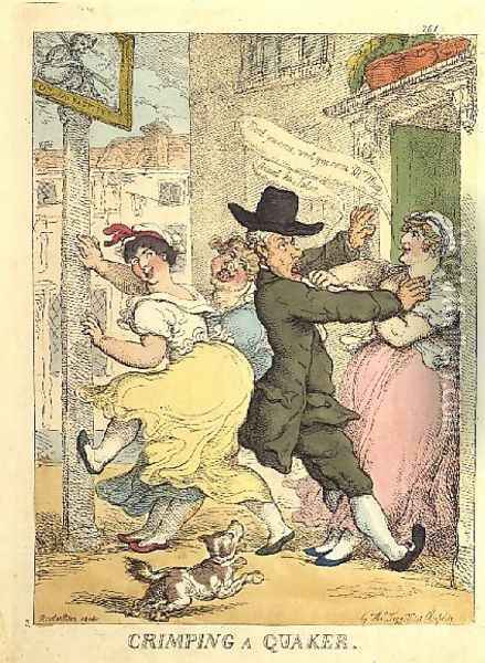 Crimping a Quaker from Teggs Caricatures Magazine, Vol IV, 1814 Oil Painting - Thomas Rowlandson