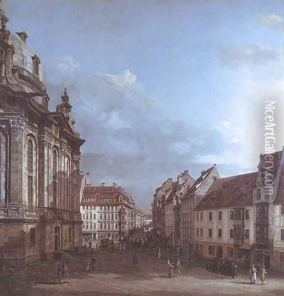Dresden, the Frauenkirche and the Rampische Gasse 1749-53 Oil Painting - Bernardo Bellotto