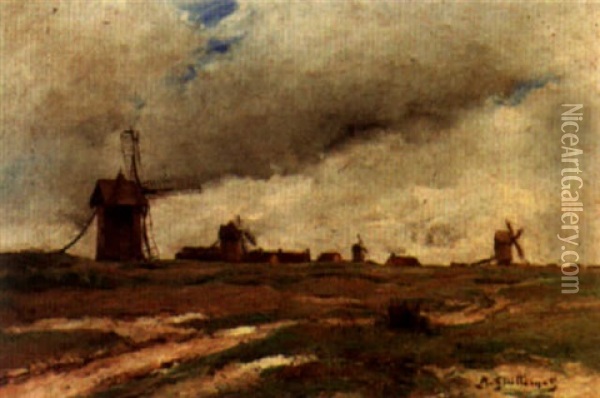 Landscape With Windmills Oil Painting - Jean Baptiste Antoine Guillemet