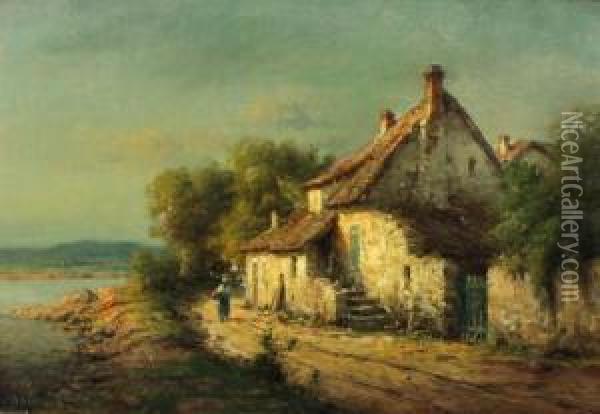 Cottage By The Bay Oil Painting - Pierre Jacques Pelletier