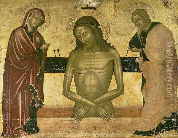 Christ Crucified with Mary and Joseph Oil Painting - Nicola Zafuri