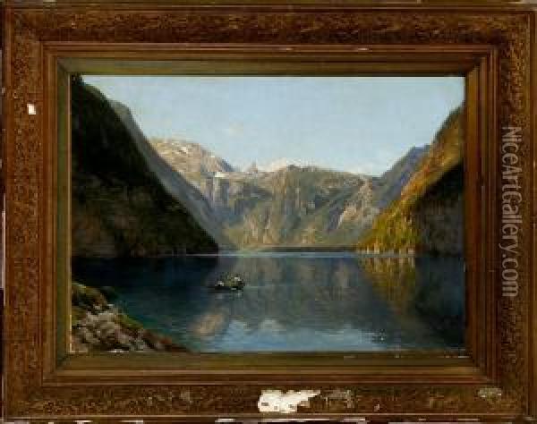 German Mountain Scenery From Konigsee Oil Painting - Godfred B.W. Christensen