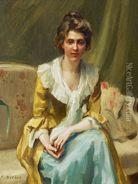 Jeune Femme Assise Sur Un Divan Oil Painting - Frederic Dufaux