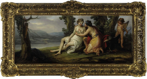 Mars Disarmed By Venus; And A Companion Painting Of Diana And Callisto Oil Painting - Angelica Kauffmann