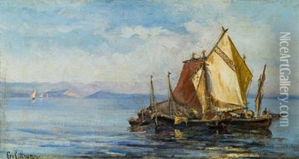 Fischerboote Vor Abbazia Oil Painting - Leontine (Lea) von Littrow
