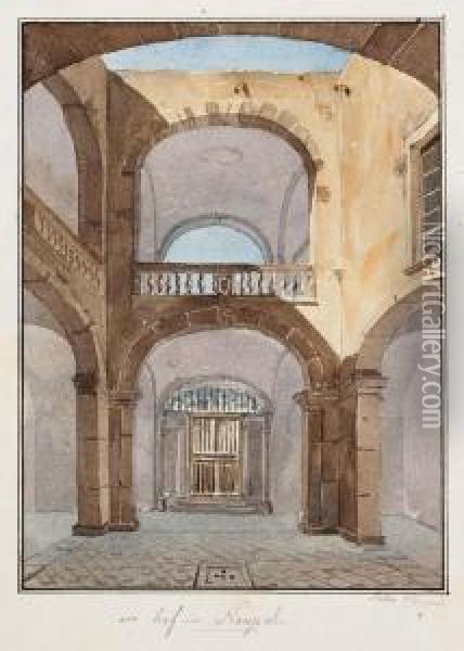 2 Bll.: Hof In Neapel. Ornamentstudie Oil Painting - Friedrich Eugen Peipers