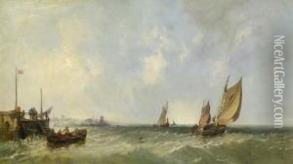 Fischerboote Und Ruderboot Vor Der
 Kuste. Oil Painting - James M., Meadows Snr.