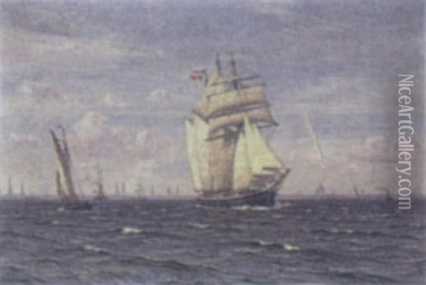 Ships In Harbor Oil Painting - Vilhelm Karl Ferdinand Arnesen