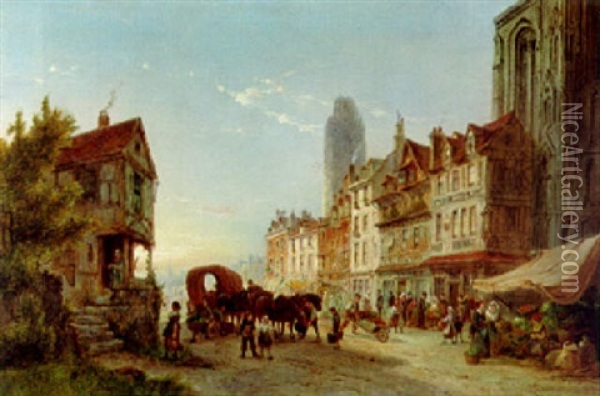 Geschaftiges Treiben In Rouen Oil Painting - Pieter Cornelis Dommershuijzen