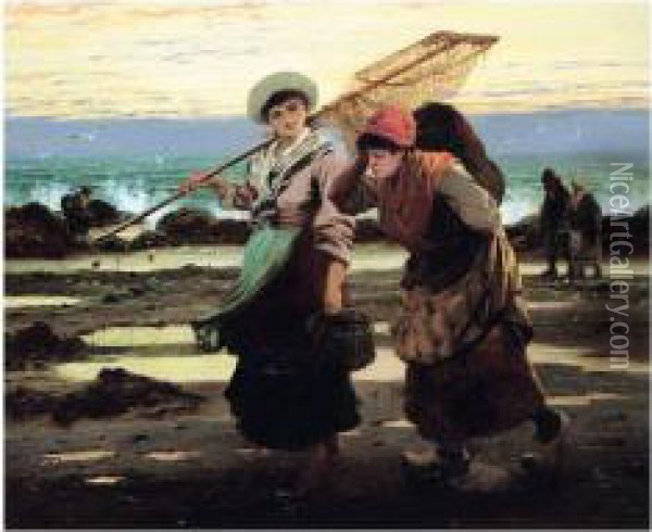 The Mussel Gatherers Oil Painting - Robert Kemm