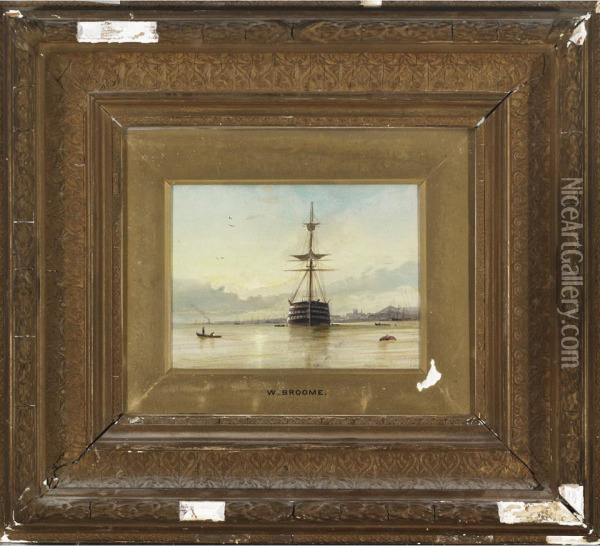 Sunset, Shipping In Woolwich Reach Oil Painting - William Broome Of Ramsgate