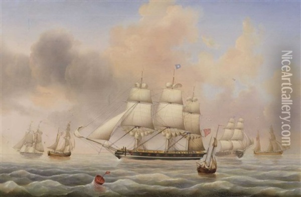 Sailing Ships On The Sea Oil Painting - Carl Justus Harmen Fedeler