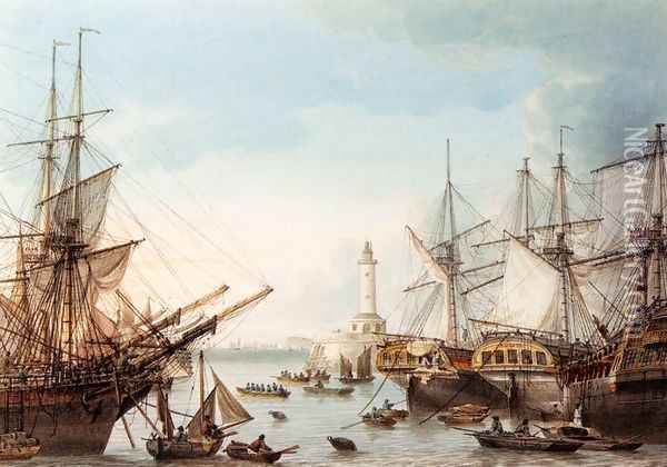 Shipping In Ramsgate Harbour Oil Painting - Samuel Atkins