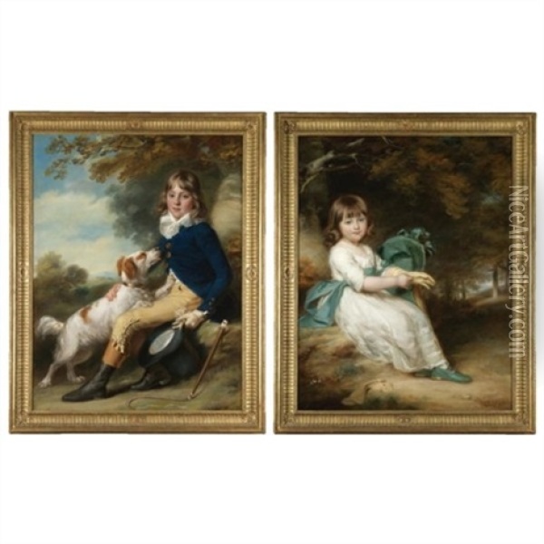 Portrait Of Thomas Sheppard (+ His Sister, Mary Sheppard; Pair) Oil Painting - John Russell