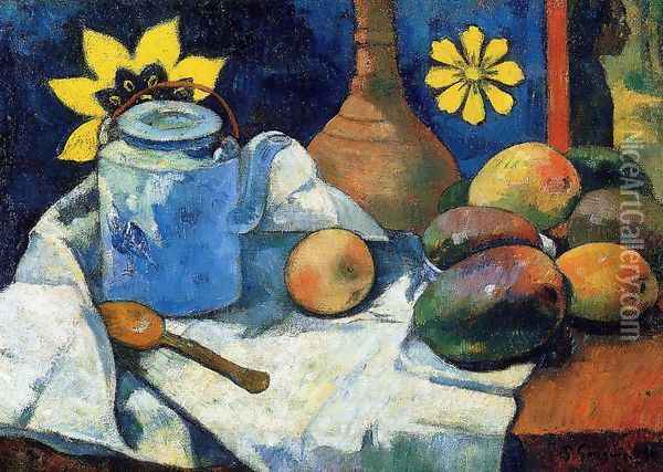 Still Life With Teapot And Fruit Oil Painting - Paul Gauguin