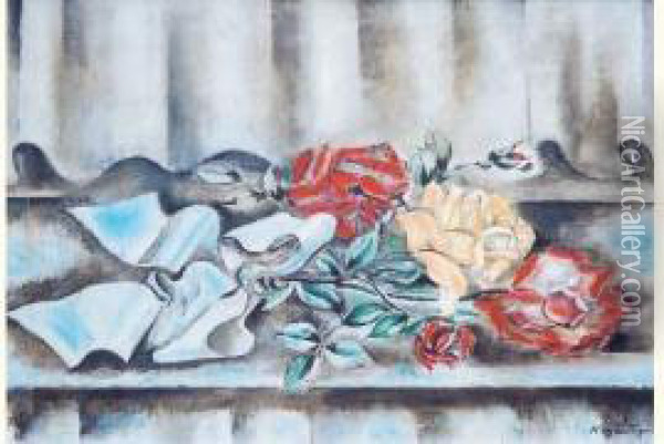 Nature Morte Aux Roses (1937) Oil Painting - Sei Koyanagui