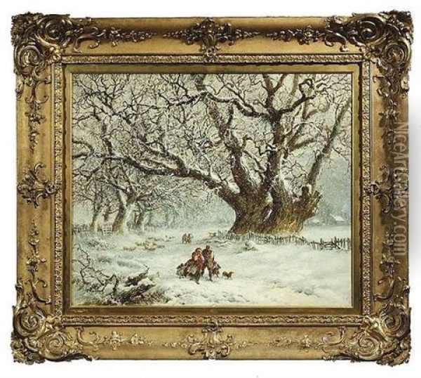 Winterliche Landschaft Mit Spaziergangern Oil Painting - Keeley Halswelle