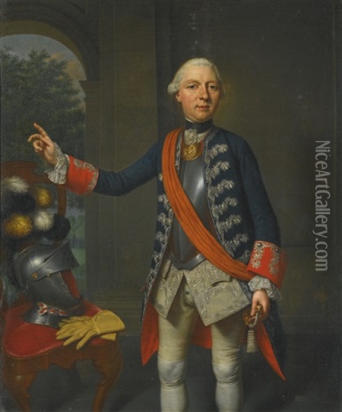 Portrait Of Friedrich Wilhelm Ernst Zu Schaumburg-lippe (1724-1777), Three-quarter Length, In Red And Blue Frockcoat With Silver Embroidery Oil Painting - Mattheus Verheyden