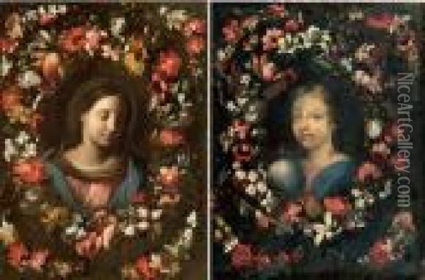 Vierge Dans Une Guirlande De Fleurs Oil Painting - Carlo Maratta or Maratti