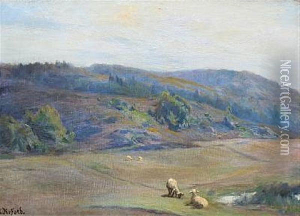 Landscape With Sheep Oil Painting - Hans Peter Kofoed