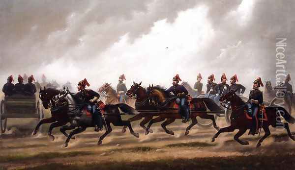 General Winfield Scott;s Artillery Troops Oil Painting - James Walker