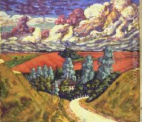 On the Way to Tartu from Viljandi 1915-6 Oil Painting - Konrad Magi